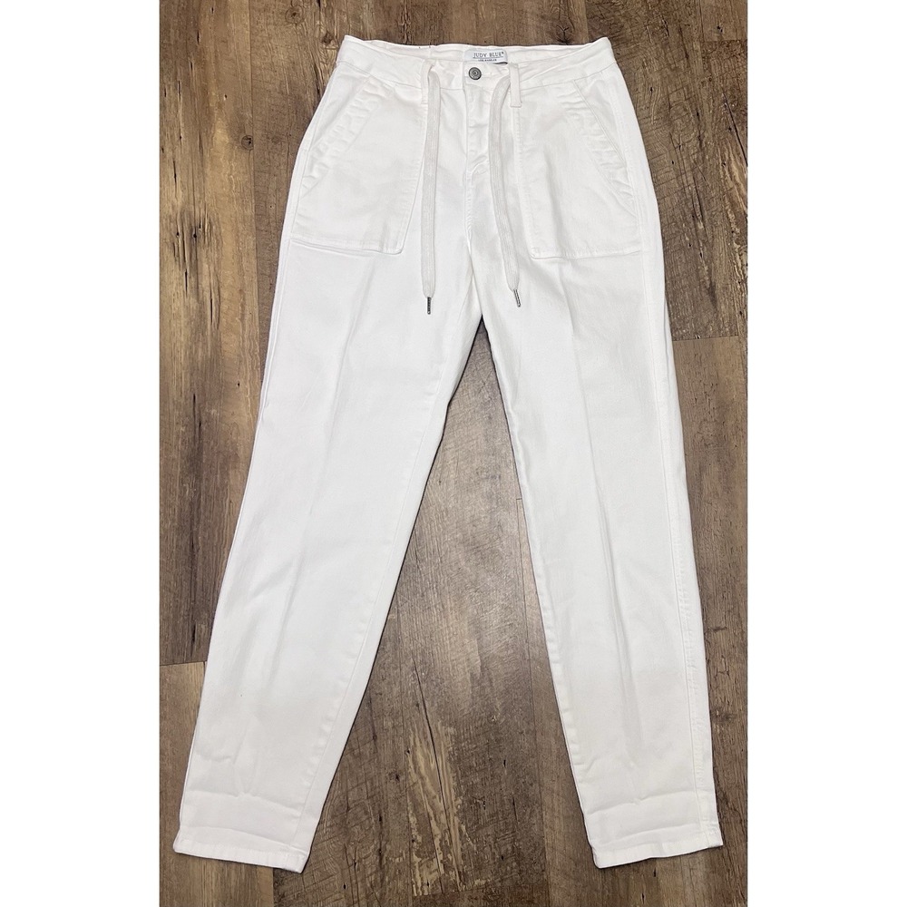 Judy Blue Womens 5/27 Off White Relaxed Denim Jeans Drawstring JB88812 WHT